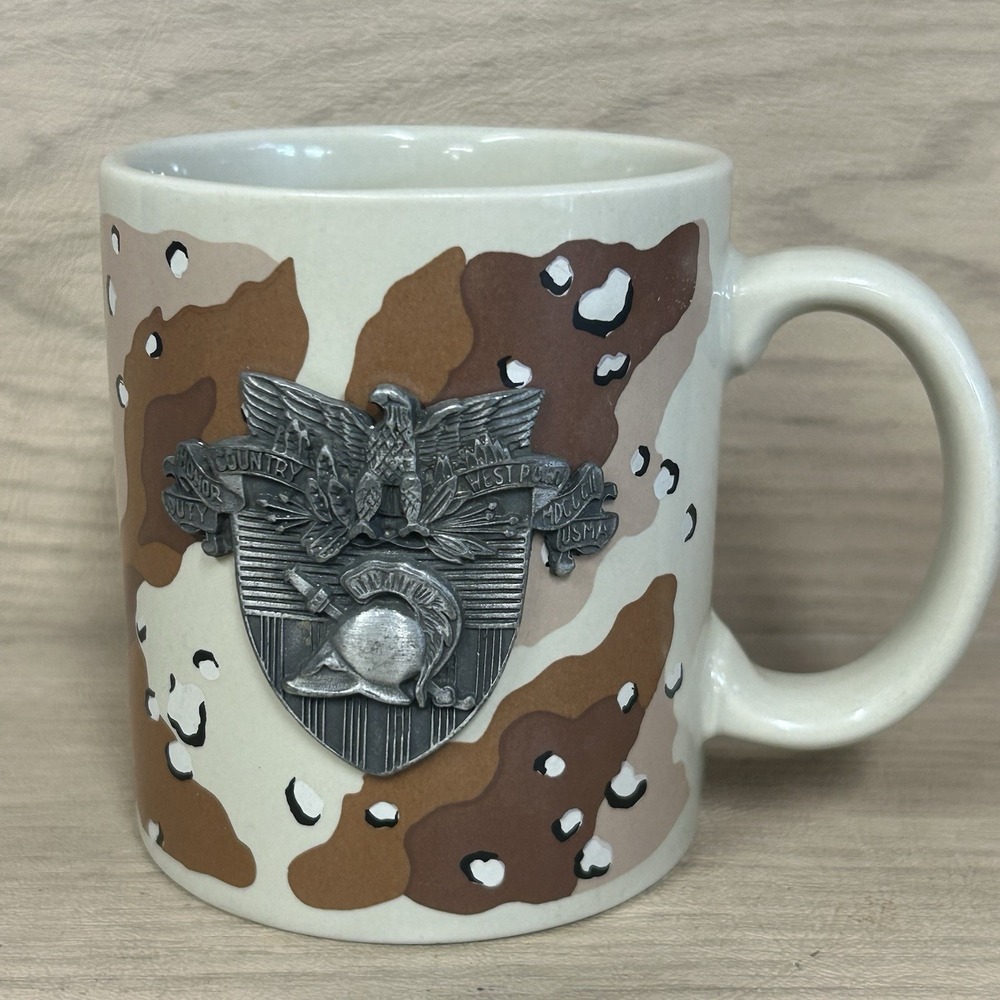 USMA West Point Mug Pewter Emblem Shield Camo Vintage Japan Military Academy